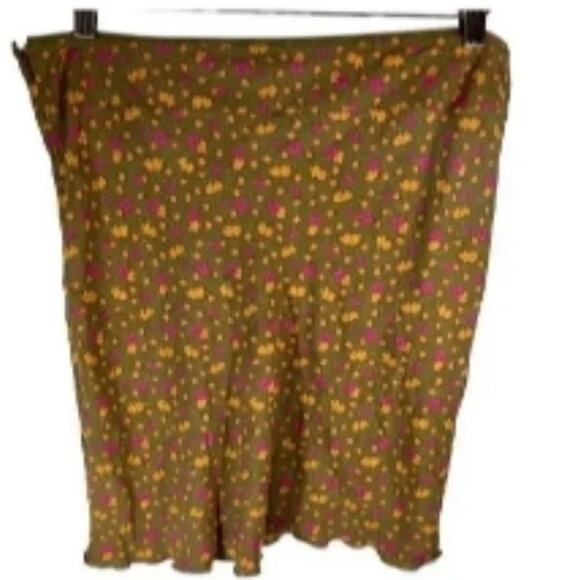 Free People Midi Skirt IRL Floral Olive Green Midi Skirt Lettuce Hem, New w/ Tag - Picture 6 of 8